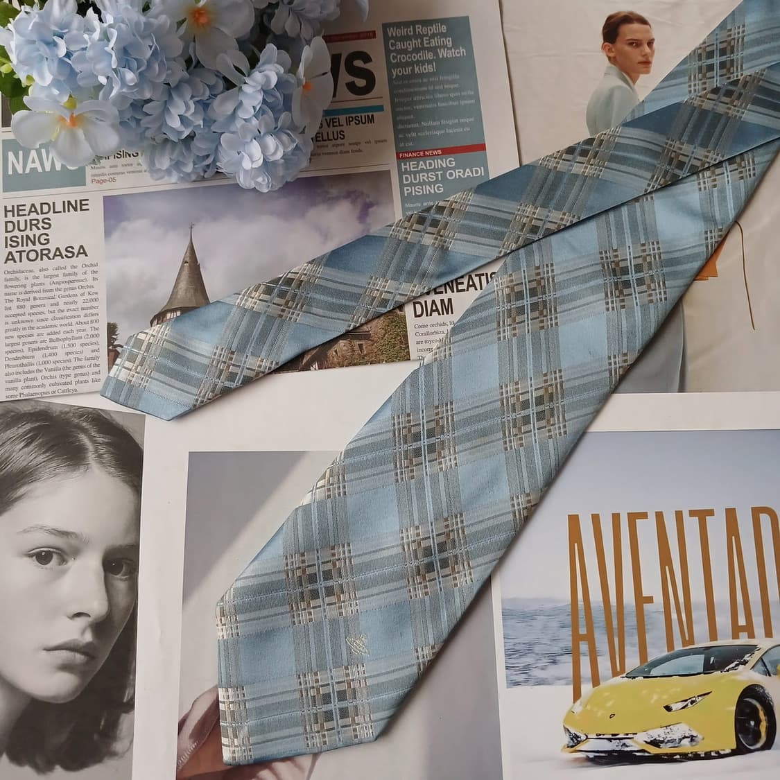 비비안웨스트우드 실크 체크 자카드 넥타이 9.1cm A등급 A19147
 상품이미지2