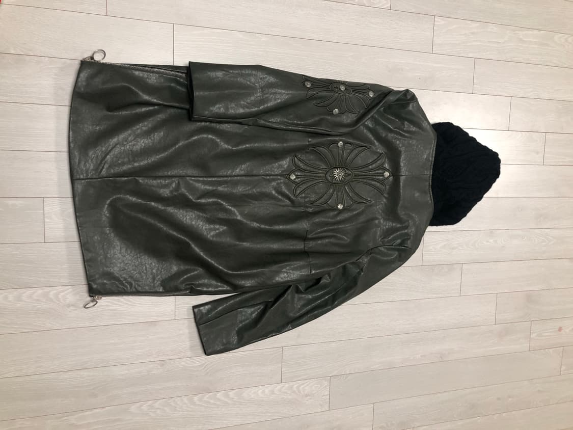 크롬하츠맛 고퀄 페이크 레더 롱 후드자켓 상품이미지5