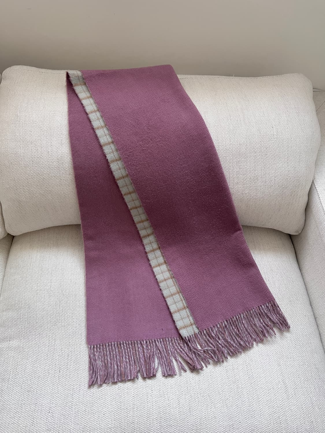 리버서블 캐시미어 머플러 (모브 핑크 & 민트 체크) 상품이미지6