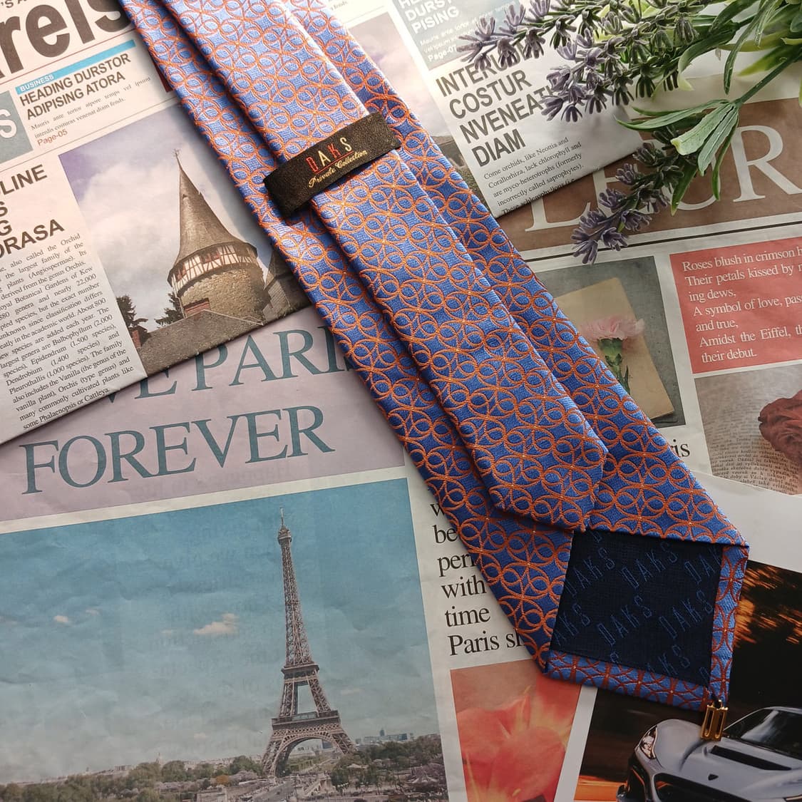 닥스 실크 블루&오렌지 체인 패턴 넥타이 8.3cm A+등급 A18700 상품이미지4