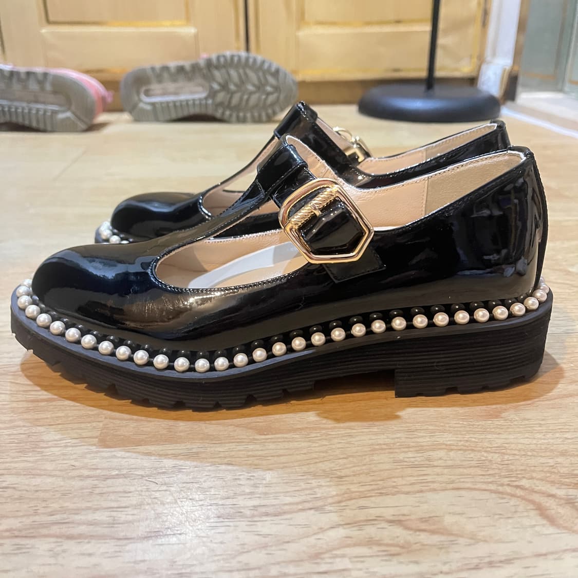 (220~225mm) 슈콤마보니 T스트랩 진주 메리제인 상품이미지1