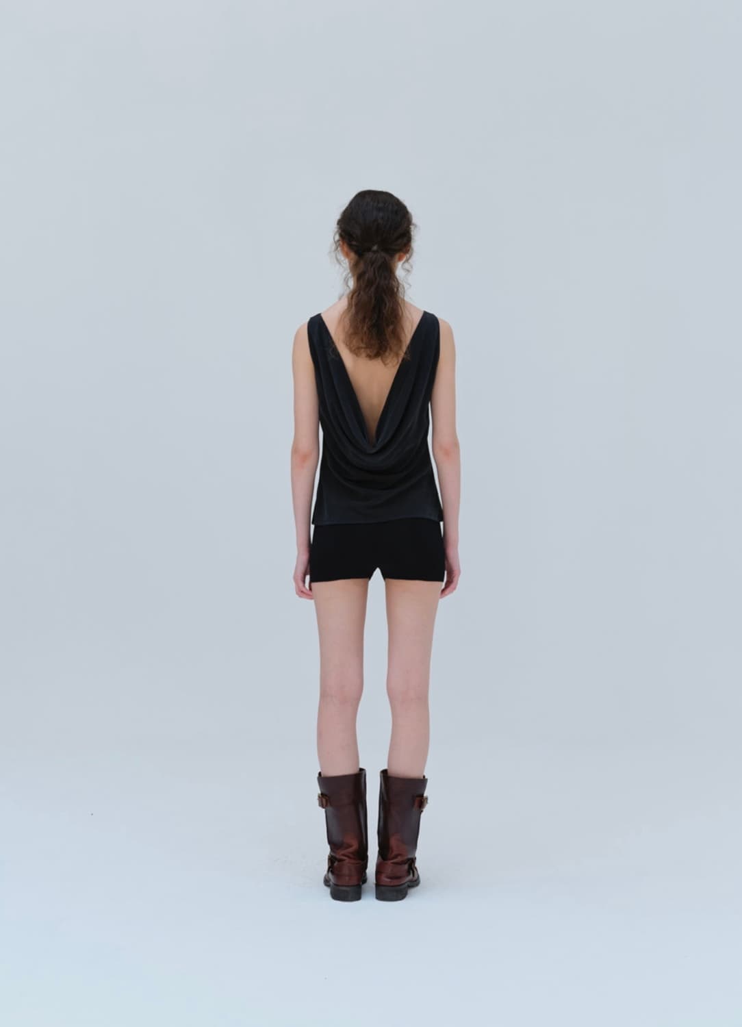 리포스) Back Drape Sleeveless Blouse BK M 상품이미지4