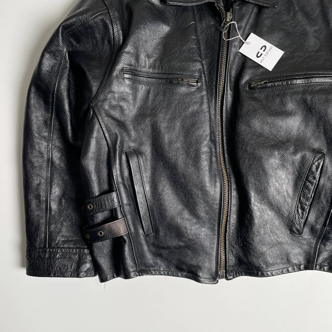 90's vera pelle 백 액션 플리츠 카우레더 봄버 (italy) 상품이미지4