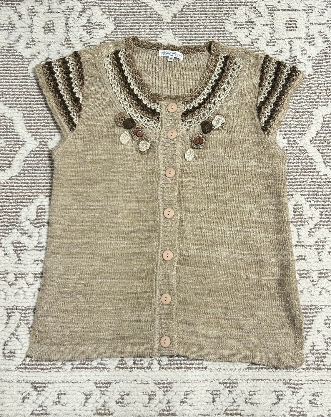 히피 모리걸 레이스 꽃자수 니트 반팔가디건 하구미깔 상품이미지1