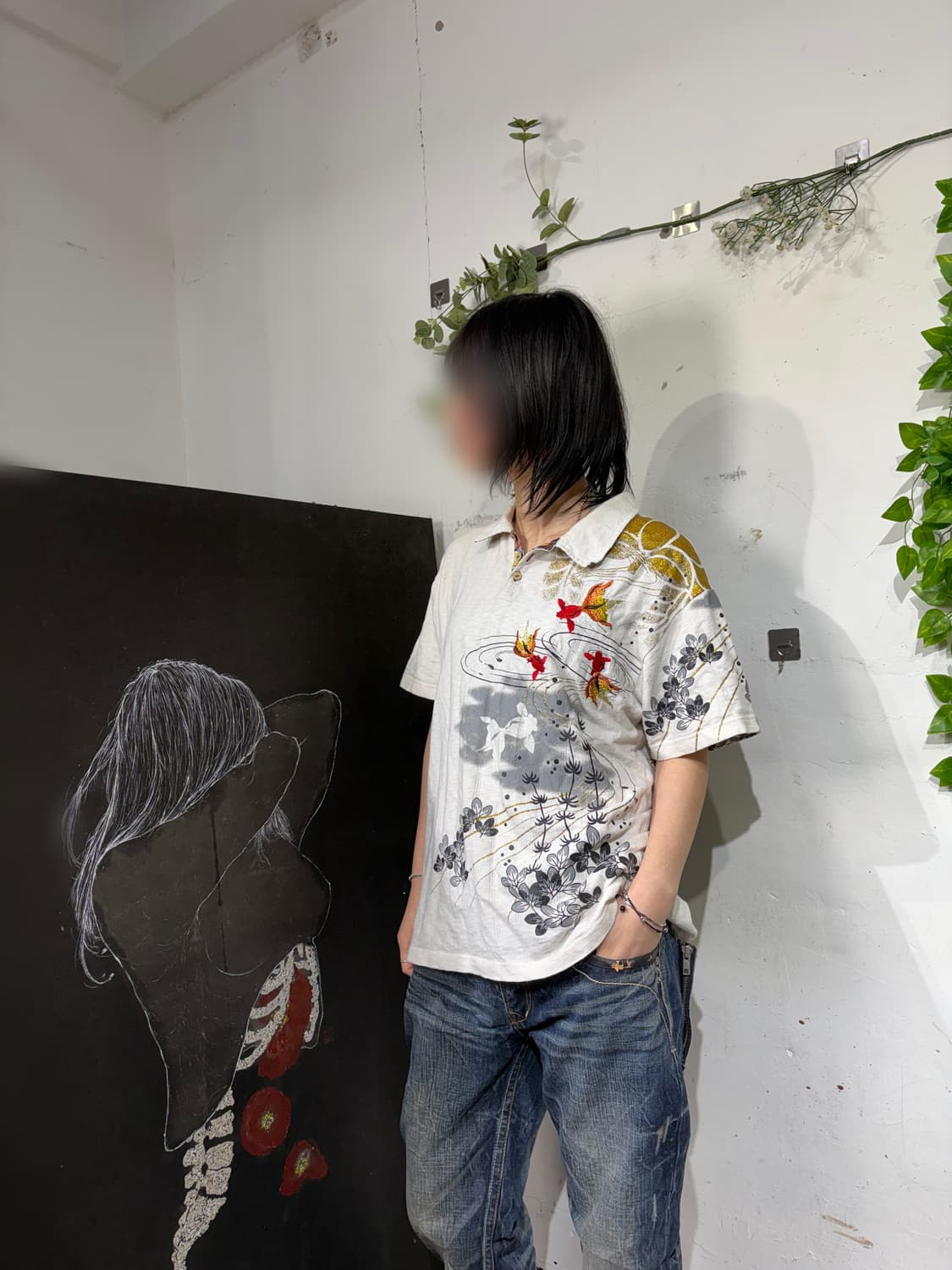 일본빈티지 오리엔탈 자수 반팔 티셔츠 L 상품이미지5