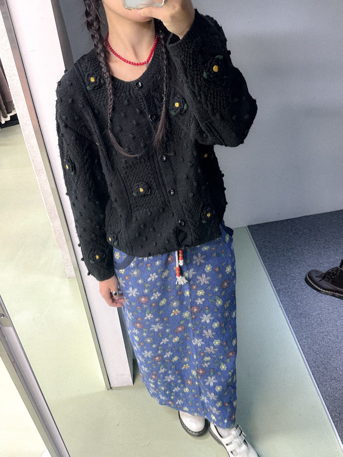 blue flower fleece long skirt 상품이미지4