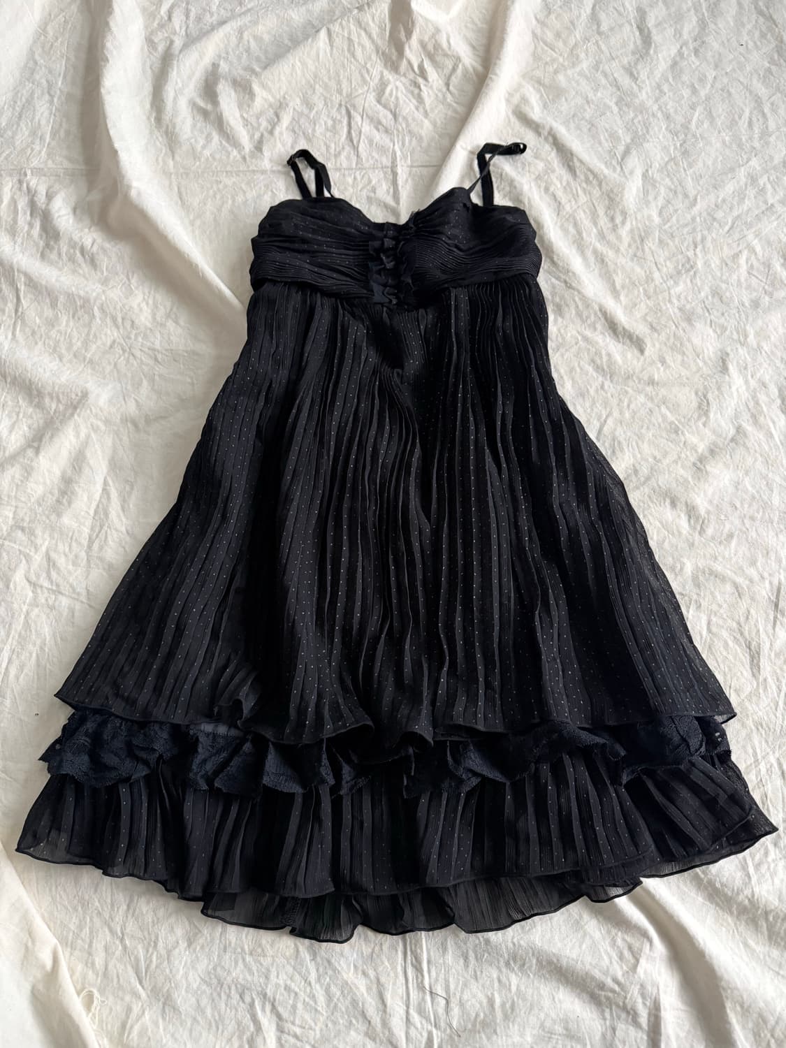 블랙 고딕 긱시크 러블리 도트 플리츠 미니 원피스 상품이미지1