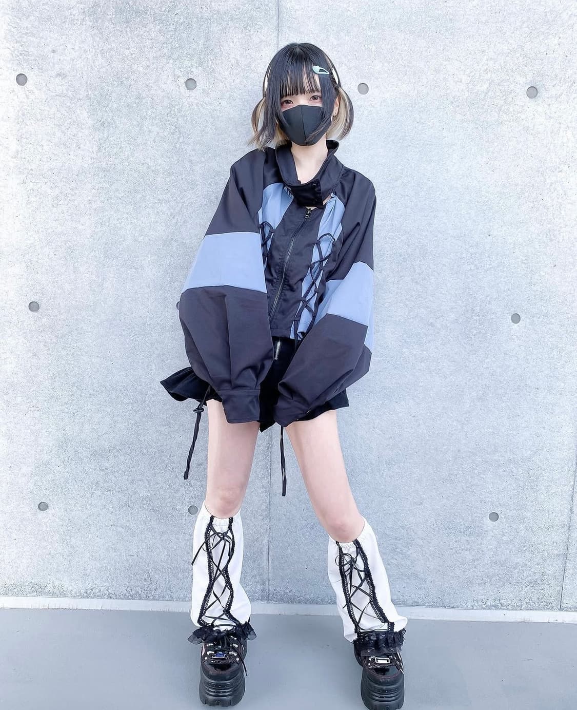 시마무라 누타 착용 서브컬쳐 아노깔 크롭 후드 하이넥 자켓 상품이미지2