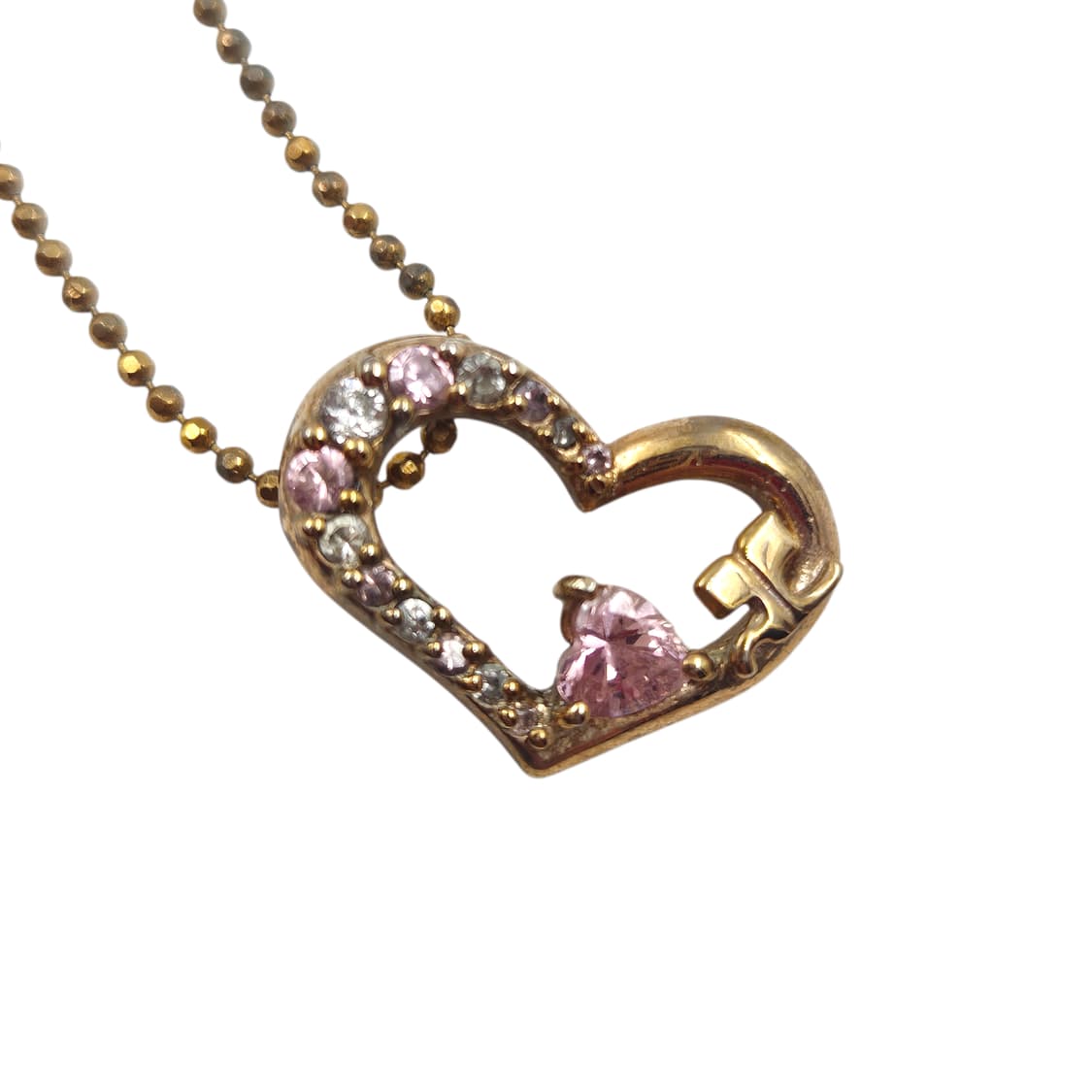 90s 꾸레쥬 드롭 하트 핑크 크리스탈 목걸이 상품이미지1