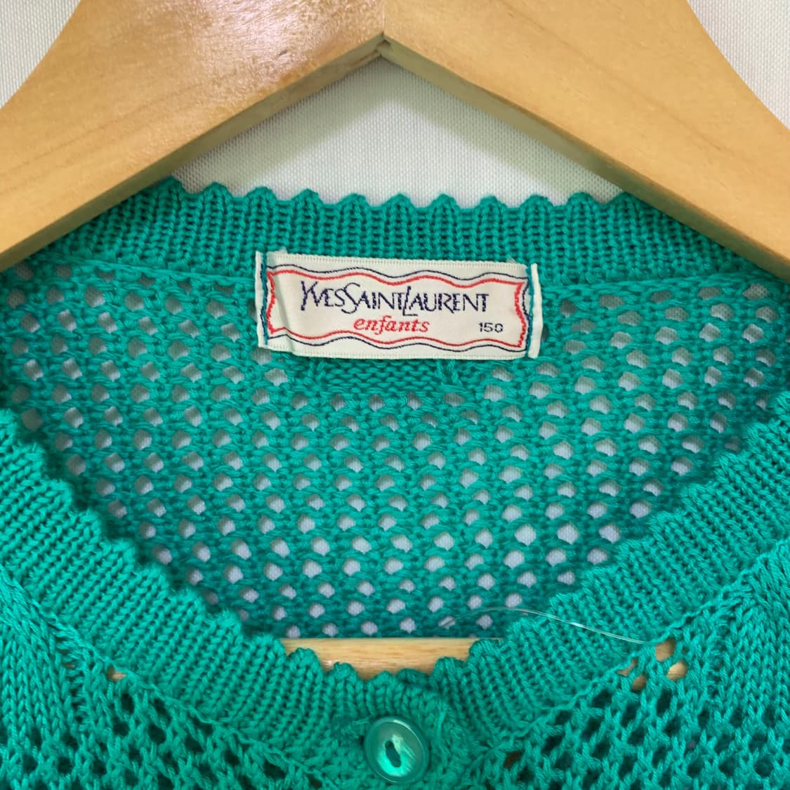생로랑 입생로랑 빈티지 시스루 그물 니트 크롭 민트 가디건 상품이미지4