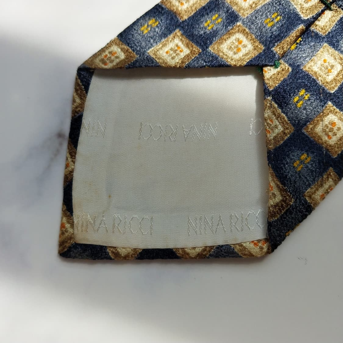 니나리치 실크 네이비&브라운 스퀘어 넥타이 8.5cm A~B등급 K914 상품이미지7