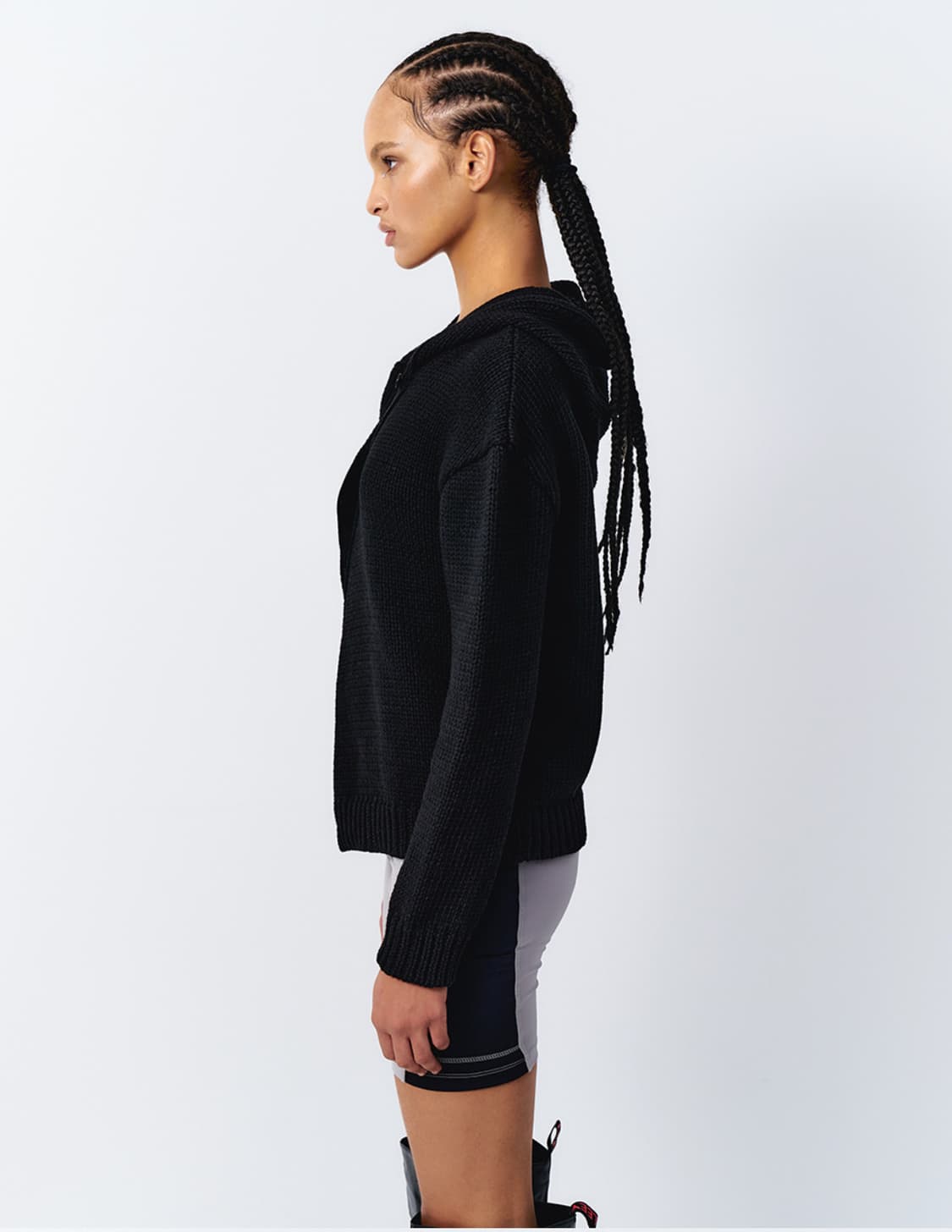 엘이이와이 다이애그널 후디드 가디건 블랙 상품이미지2