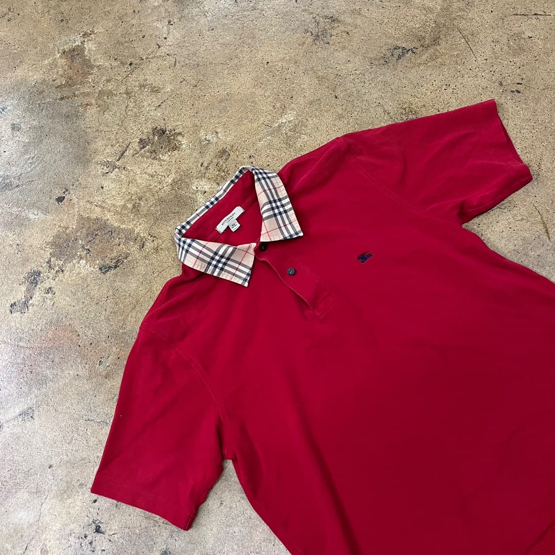 [정품/XS] 버버리 레드 체크 카라 반팔 폴로티 b17 상품이미지1