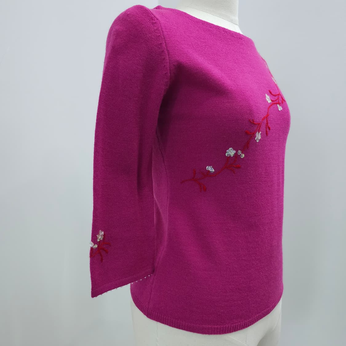 울 핫핑크 플라워 사선 자수 7부 니트 상품이미지2