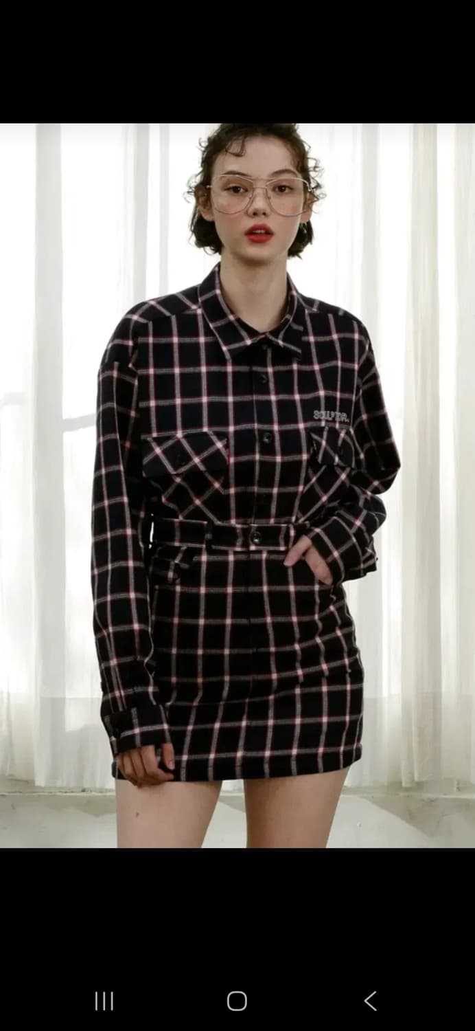 스컬프터 체크 셔츠 스커트 투피스 상품이미지1