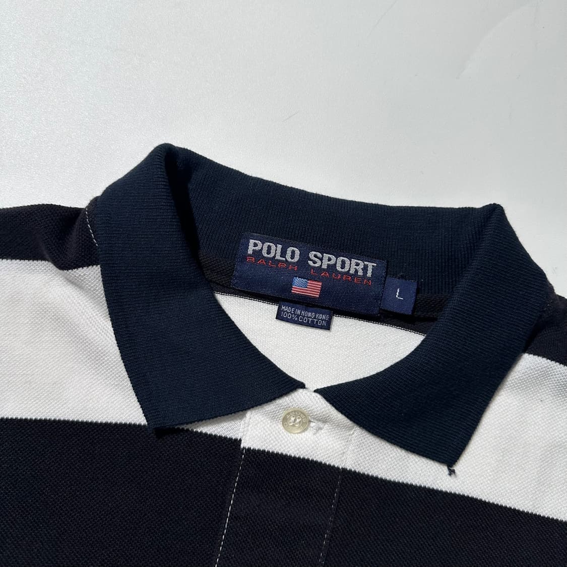 폴로 스포츠 랄프로렌 성조기 로고 스트라이프 보더 피케 카라 반팔 티셔츠 상품이미지4