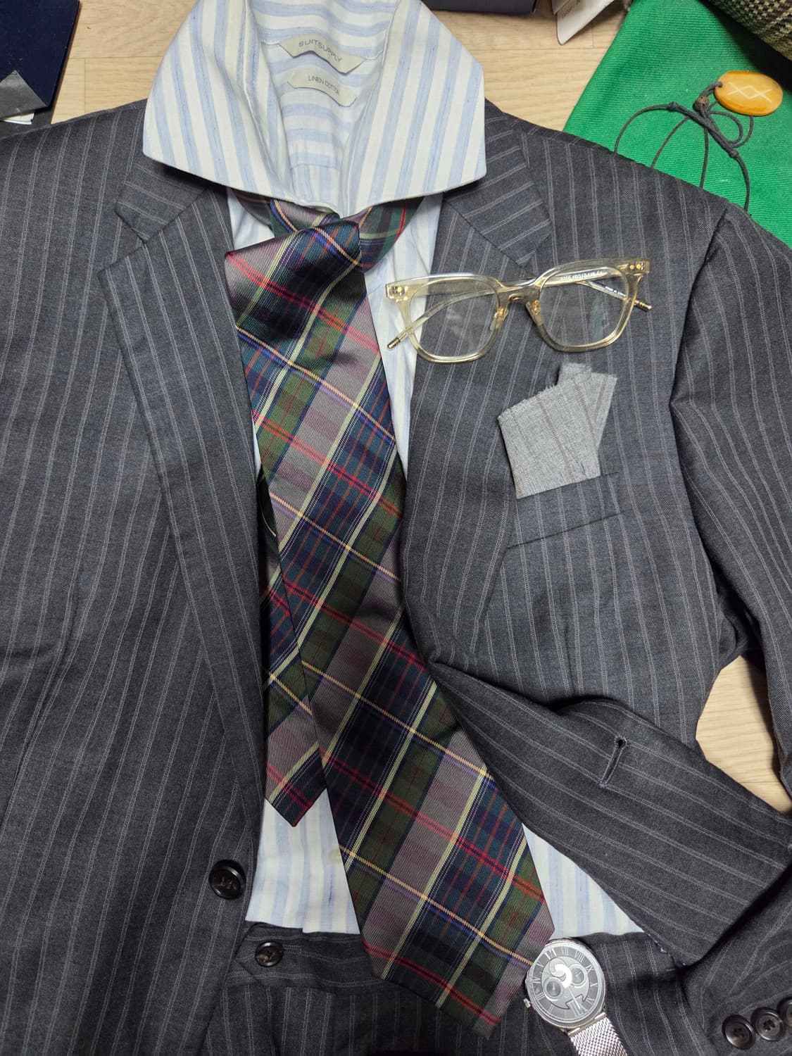 TIME HOMME 스트라이프 수트 셋업 세트 (자켓, 팬츠 포함) 상품이미지5