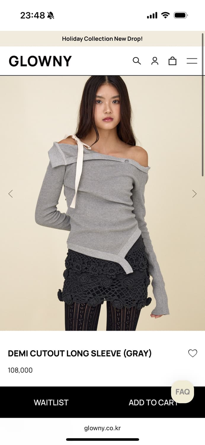 DEMI CUTOUT LONG SLEEVE (GRAY) 상품이미지1