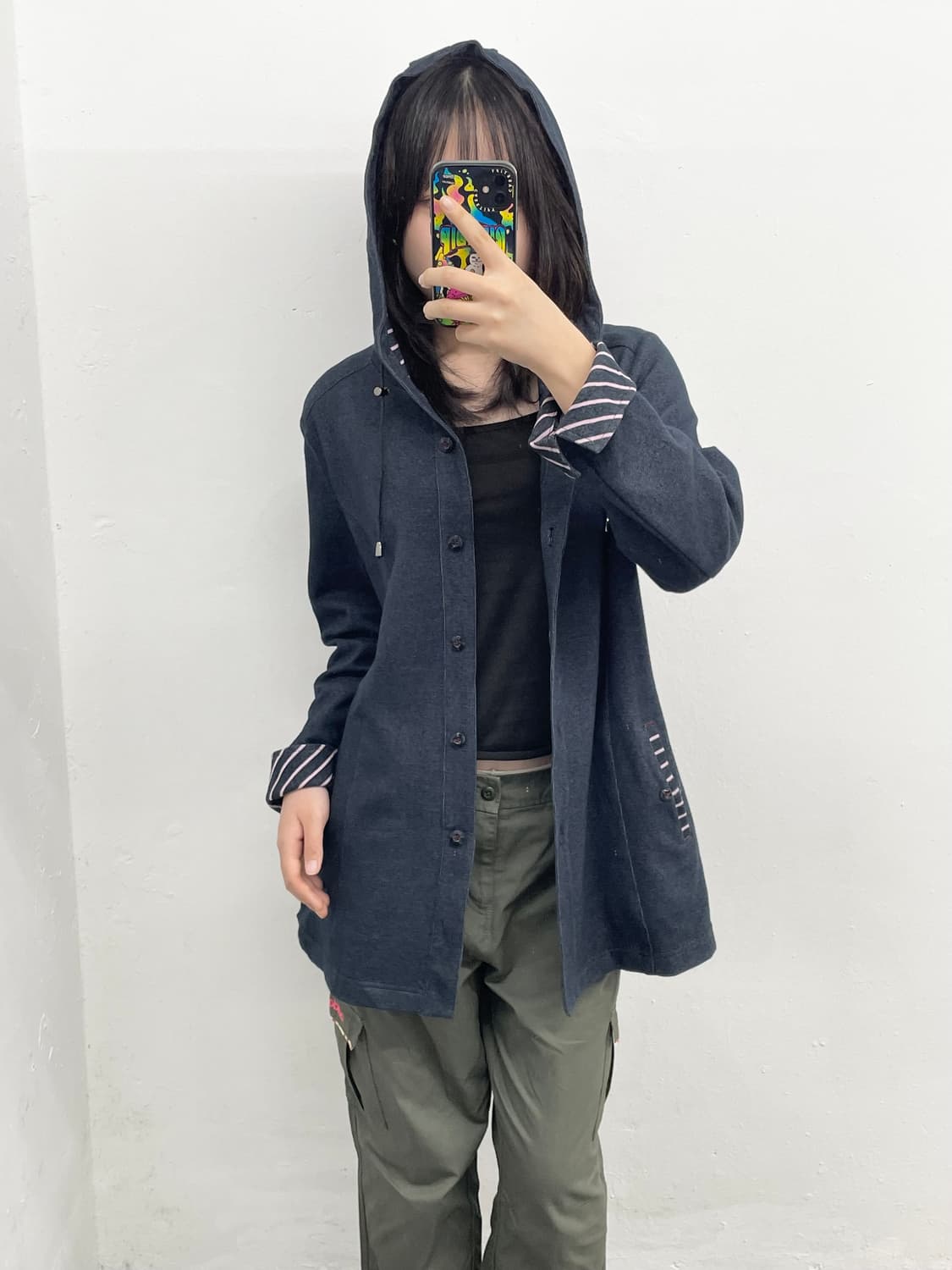너드 스트라이프 버튼 후드 자켓  상품이미지1