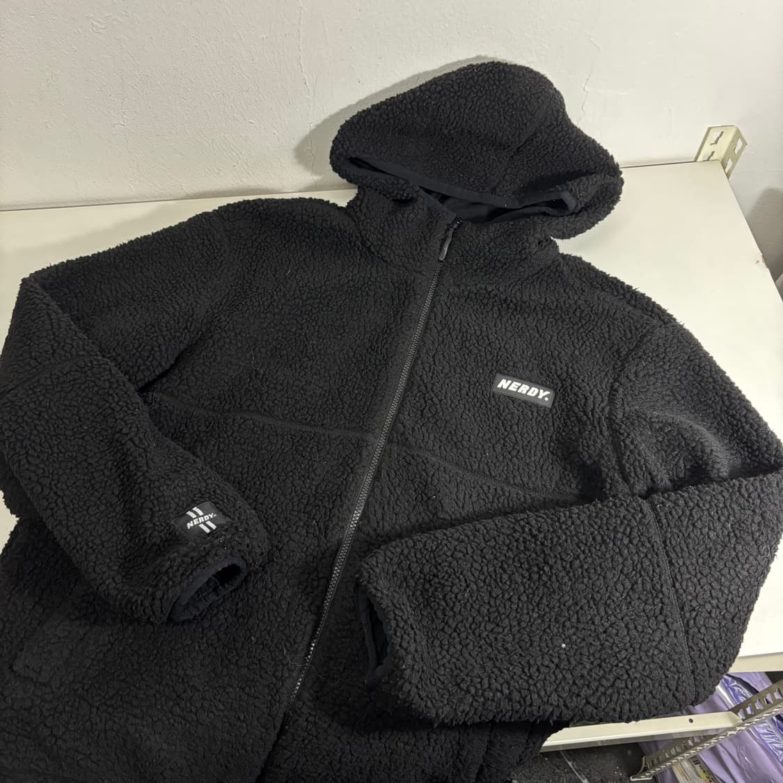 M 100 널디 블랙 오버핏 후드 플리스점퍼 상품이미지2