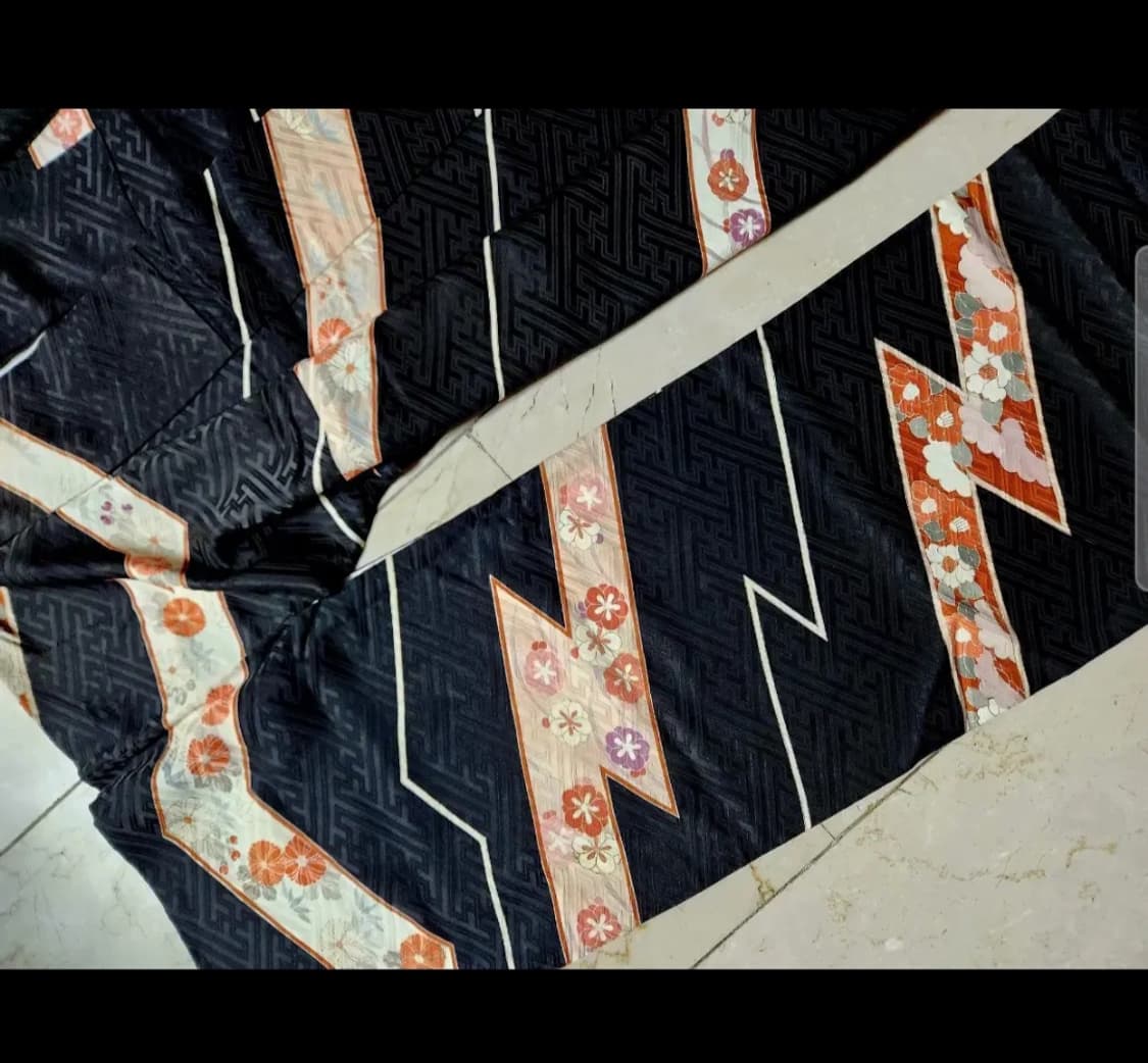 일본 장인제작 실크 후리소데 기모노+오비+속 기모노 세트2 상품이미지8