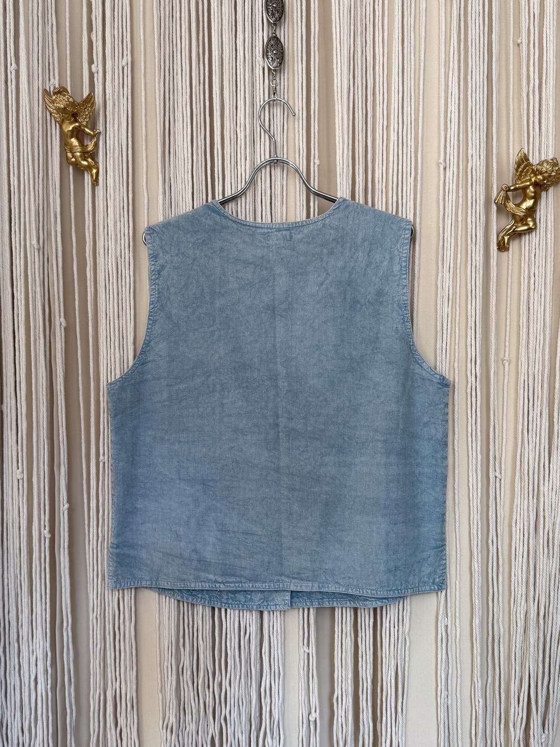Wood Button Embroidered Denim Vest 0082 상품이미지6