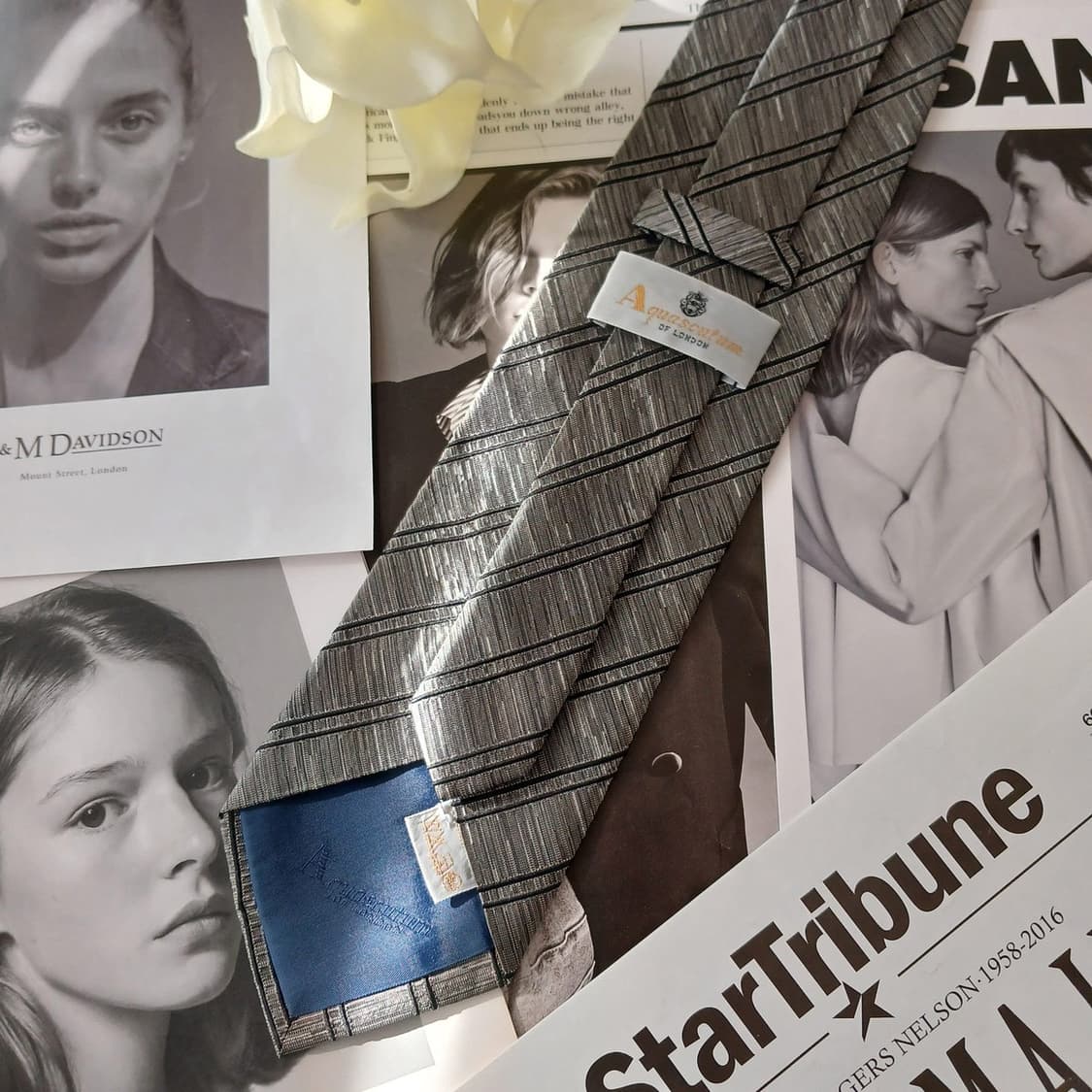 아쿠아스큐텀 실크 그레이 스트라이프 넥타이 9.5cm A등급 A18862 상품이미지4