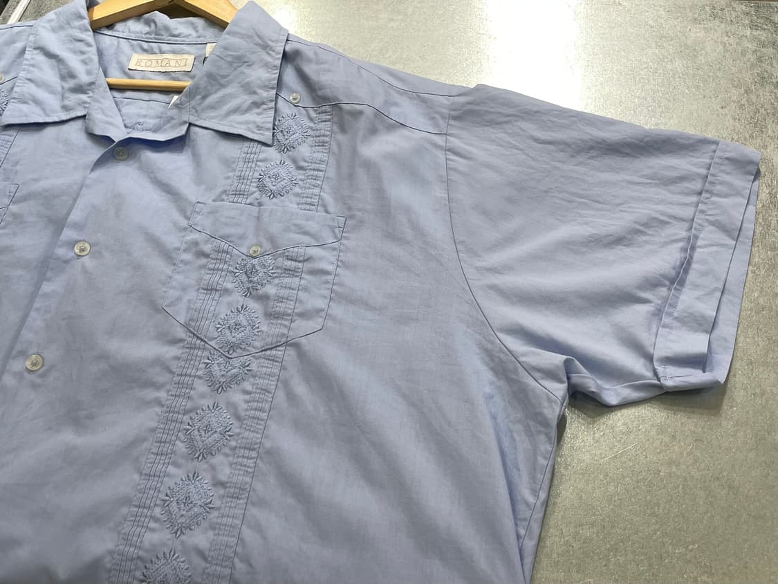 (2XL) 빈티지 쿠바 구아야베라 자수 셔츠 스카이블루 하늘색 상품이미지8
