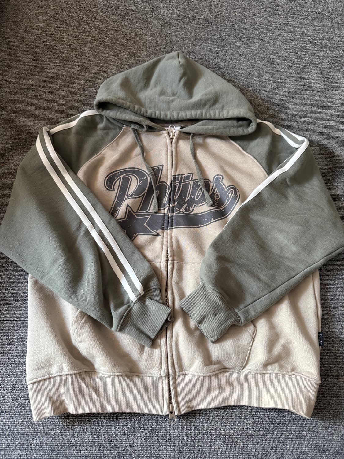 피지컬 디파트먼트 스타테일 컬러블럭 후드집업 그린 베이지 상품이미지1