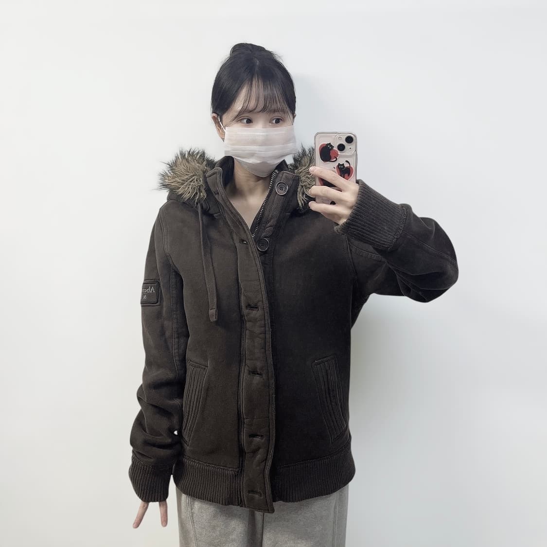 아베크롬비 울프죠 퍼 후드집업 브라운 상품이미지1