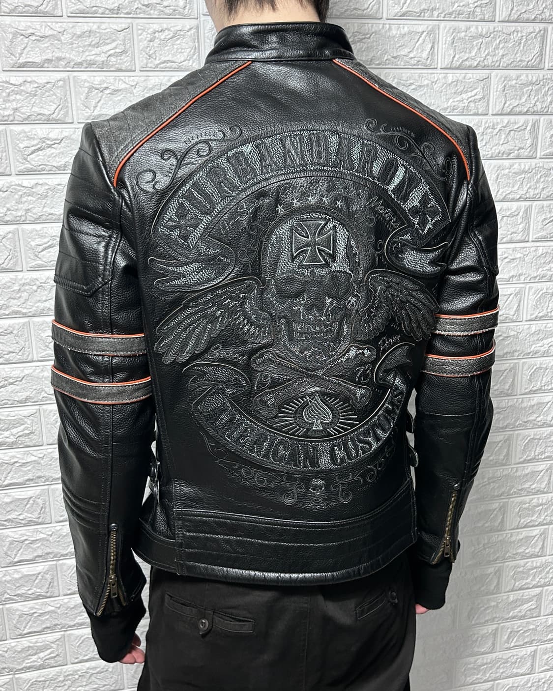 VIIBOY 스컬 패치 카우 레더 자켓 상품이미지4