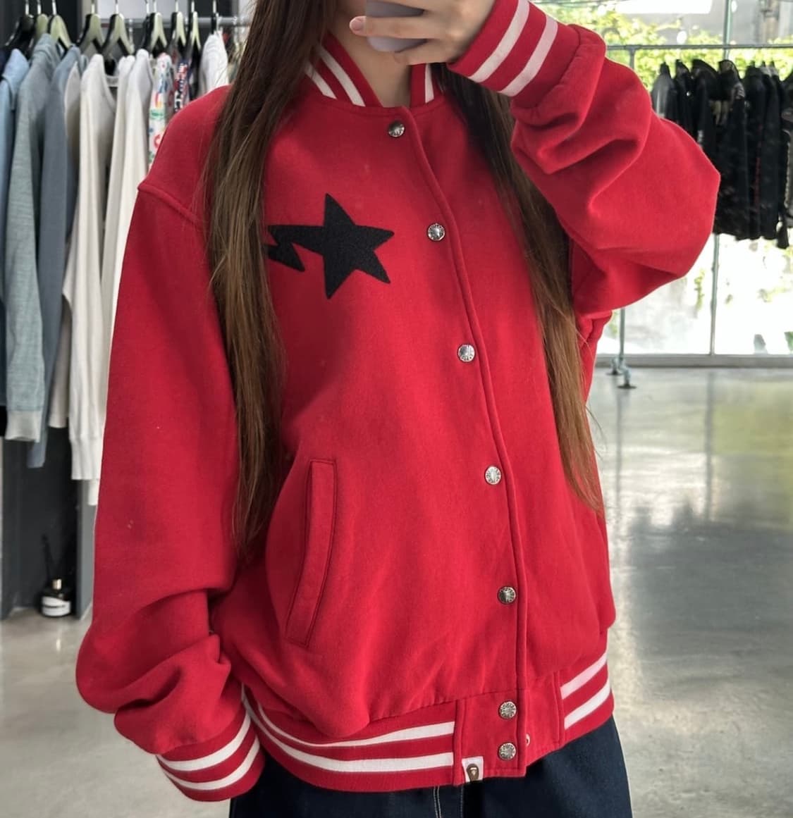 베이프 OG 스타자수로고 코튼 바시티자켓 L 상품이미지1