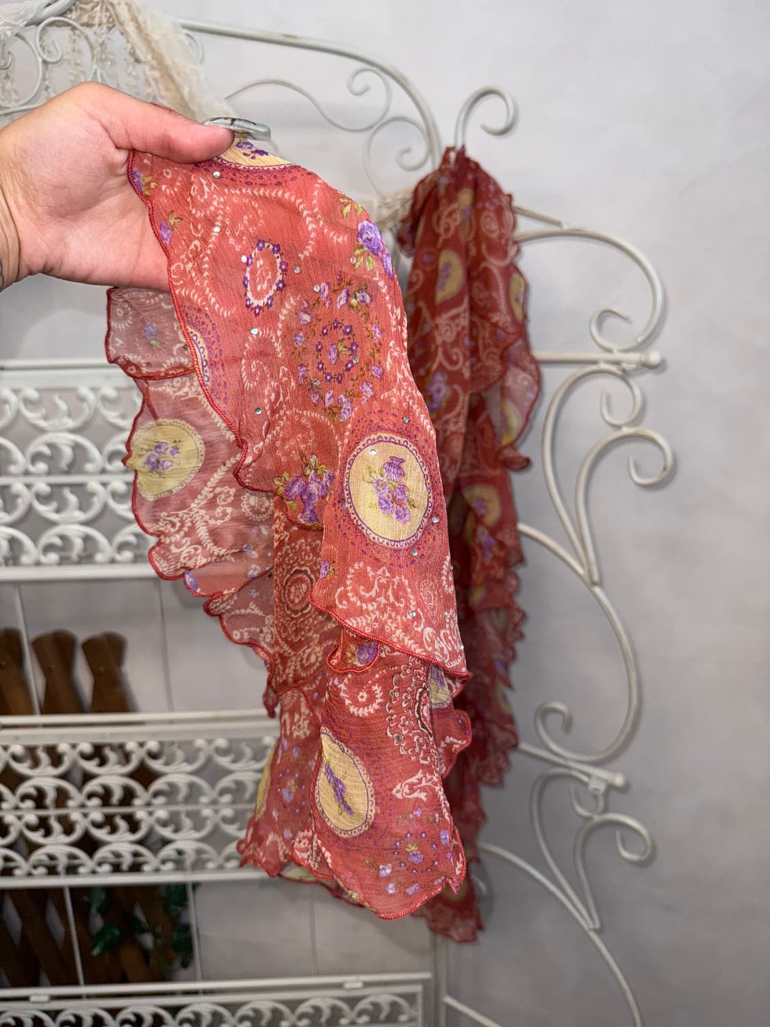 Renoma coral bohemian floral silk scarf 상품이미지4