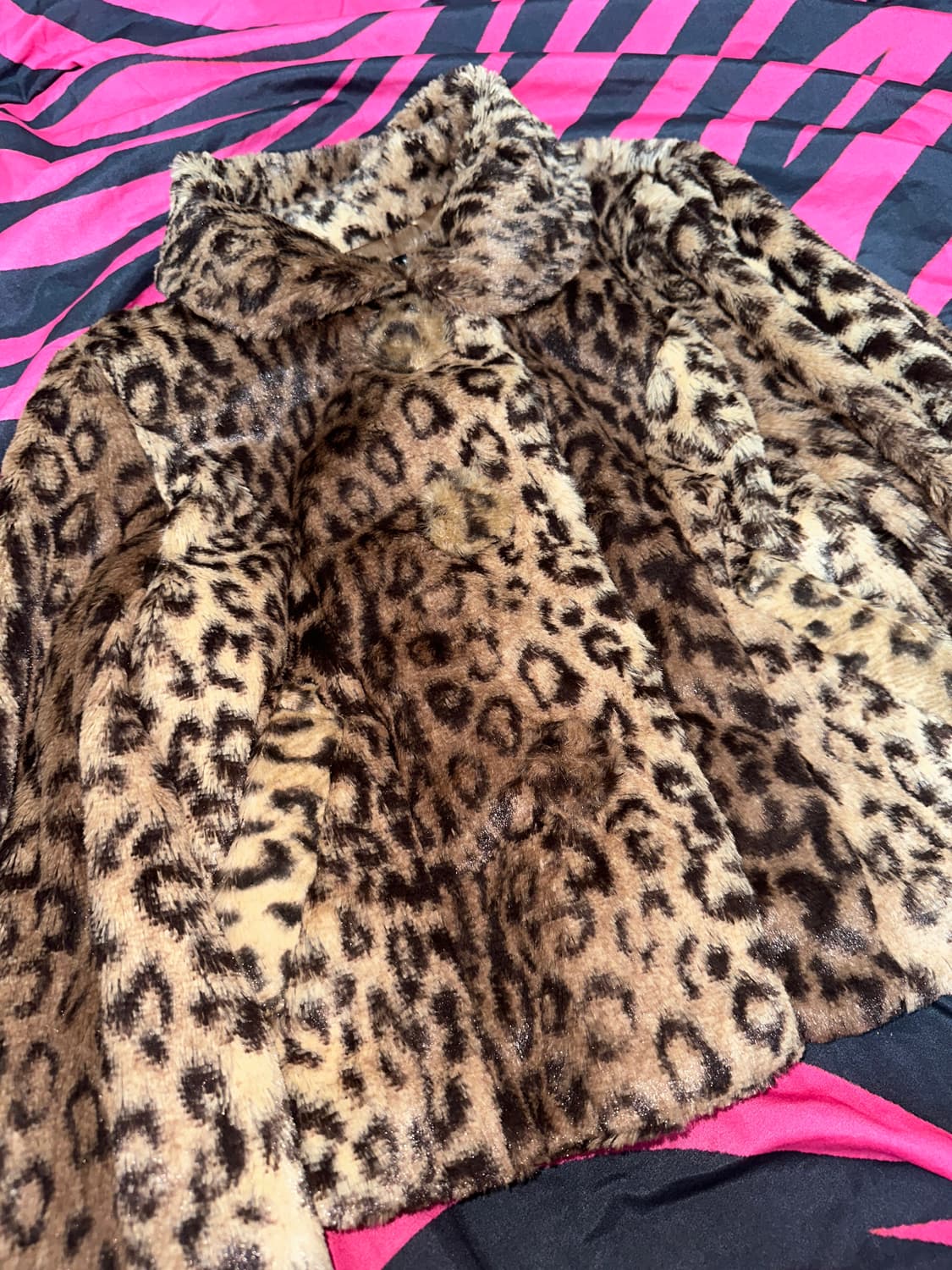 일본빈티지 레오파드 호피 브라운 퍼 털 자켓 상품이미지3