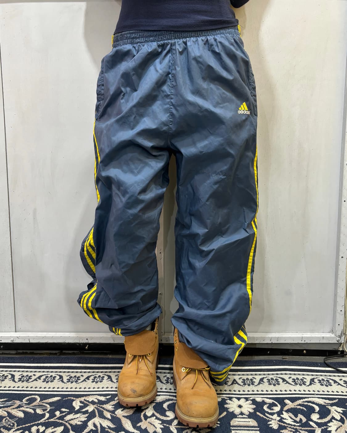 90s adidas 네이비 & 옐로우 스냅 트랙 팬츠 상품이미지2