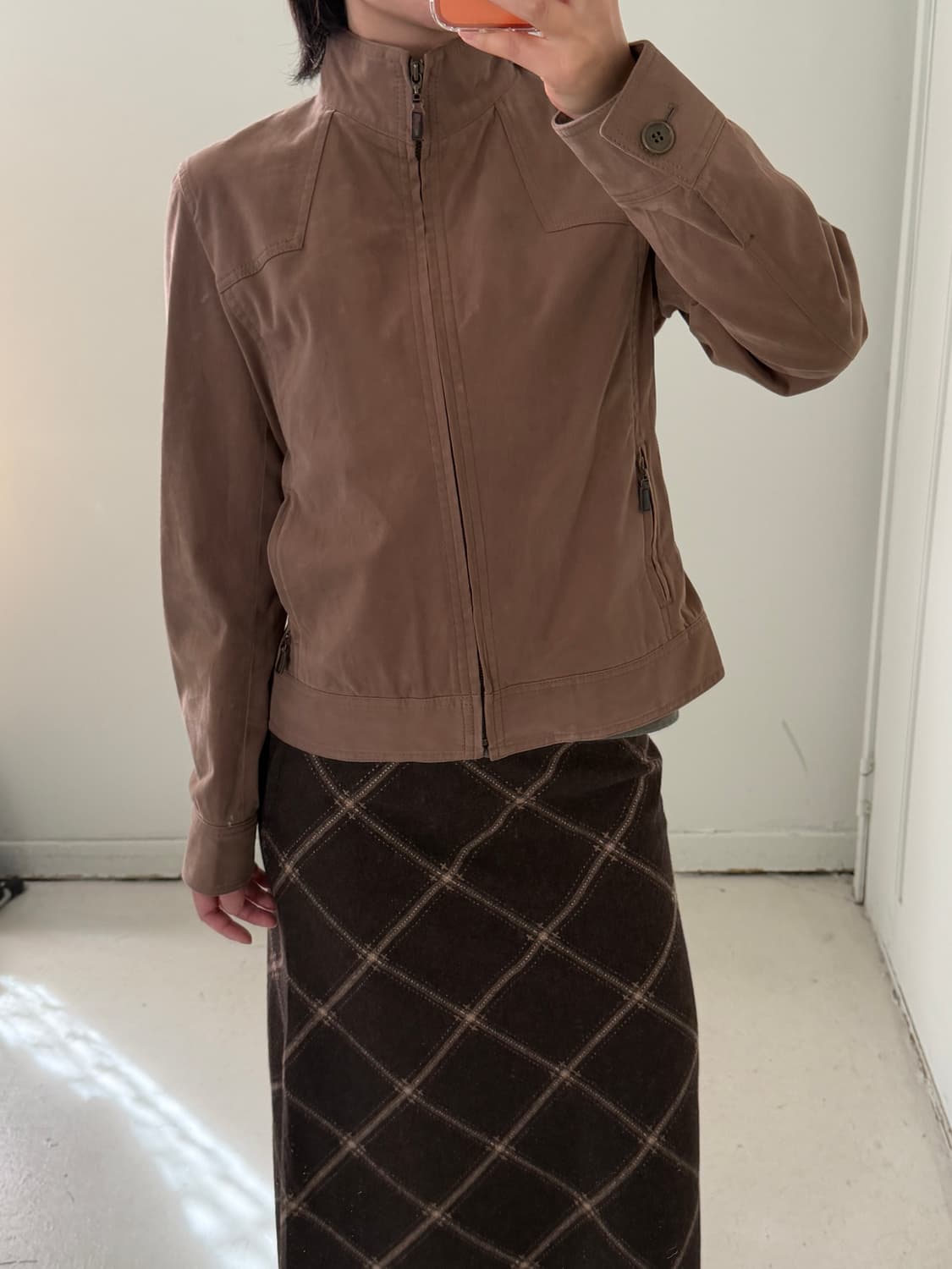 일본빈티지 브라운 바이커 블루종 자켓 상품이미지3