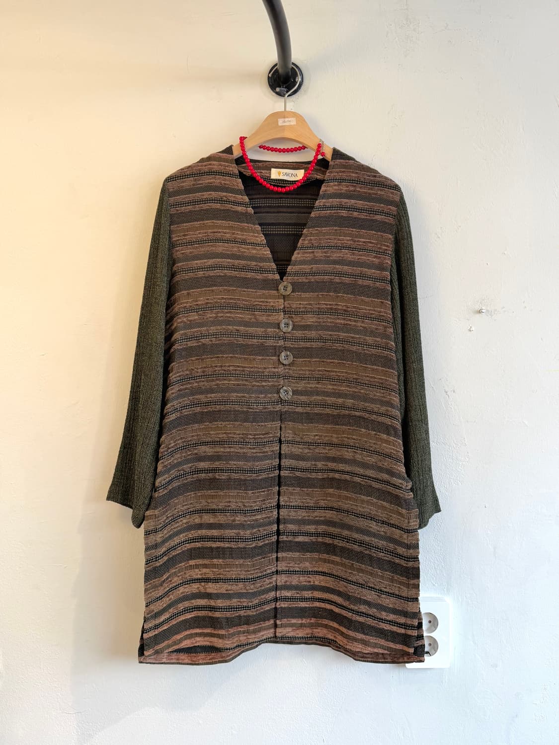 카키 스트라이프 롱 가디건 상품이미지2