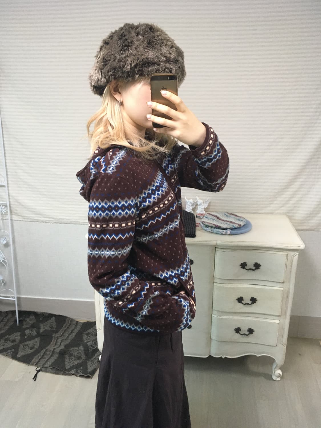 burgundy nordic pattern fleece zipup 상품이미지3