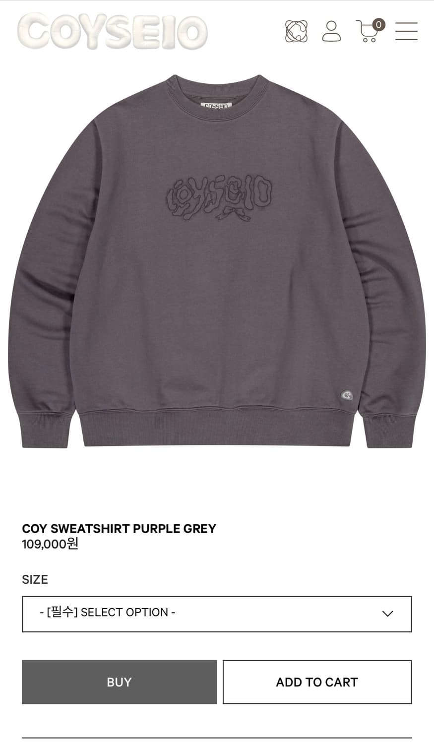 코이세이오 COYSEIO 코이 스웻셔츠 퍼플 그레이 상품이미지1