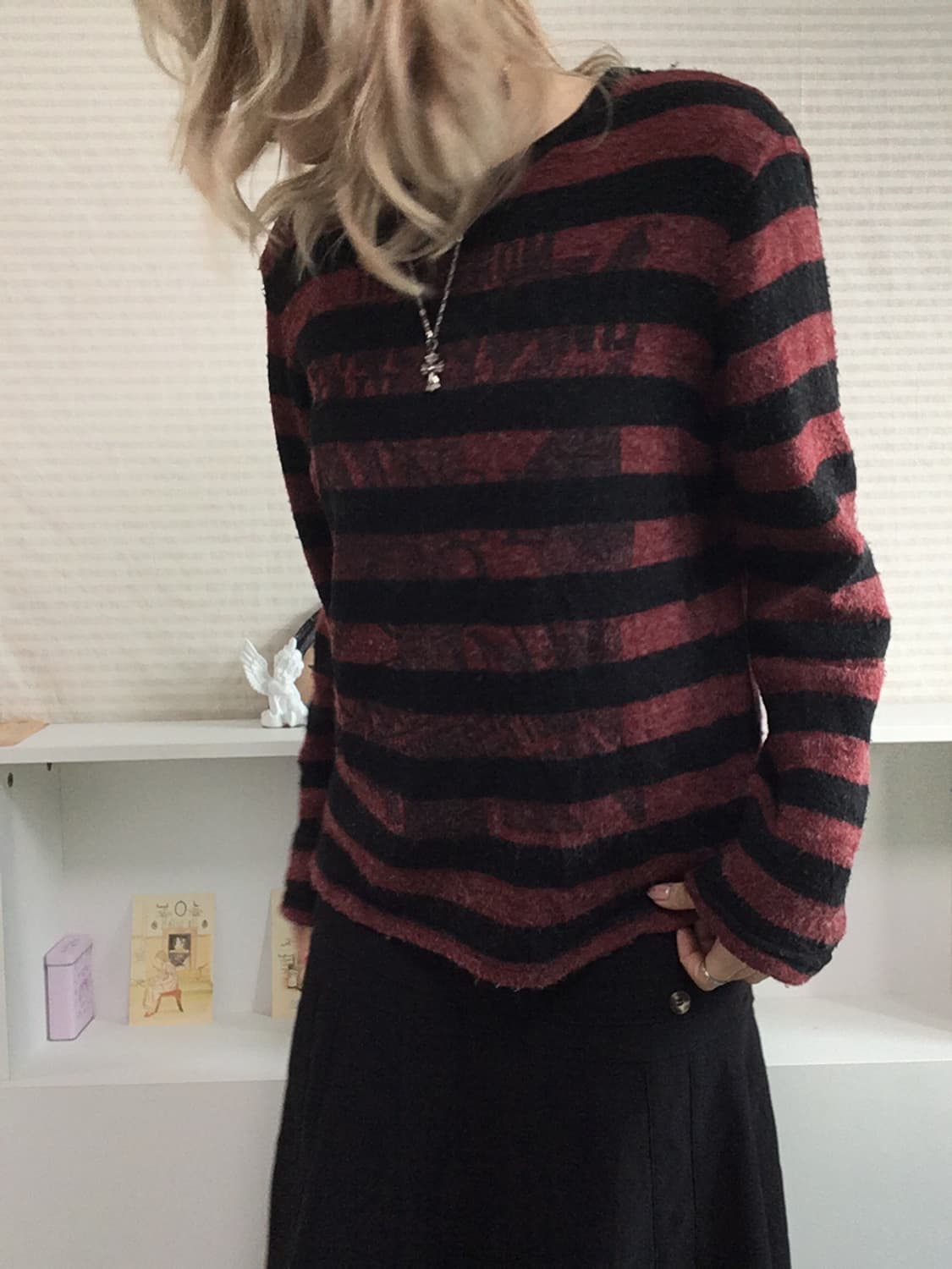 jpn vintage red bokashi stripe y2k knit 상품이미지4