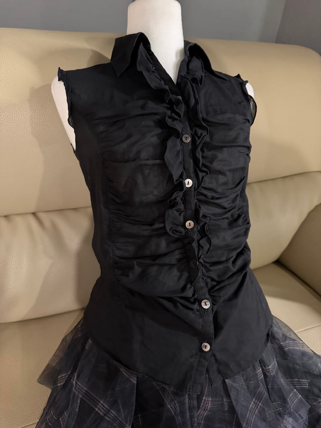 shirring detail frill sleeveless 상품이미지3