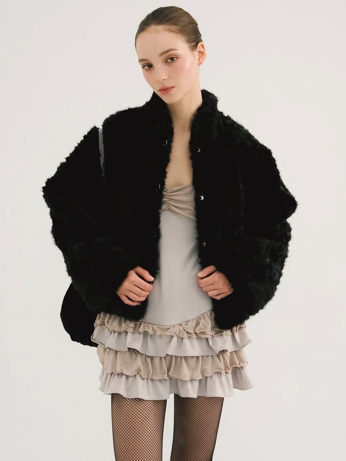 threetimes ribbon tie fur jacket 쓰탐 퍼자켓 상품이미지2
