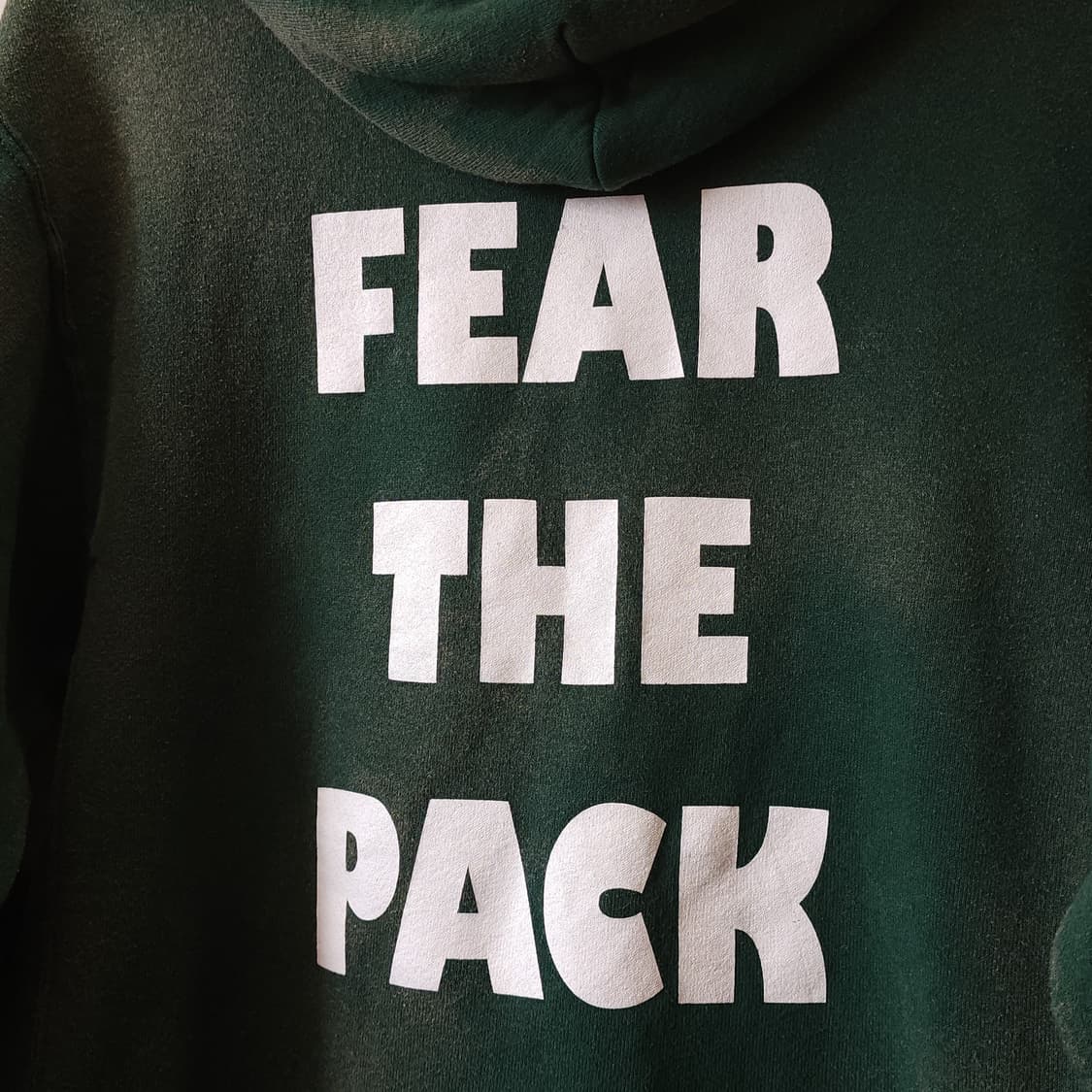 90s 러셀 후드 빈티지 스웻셔츠 썬페이딩 그린 울프 프린팅 s 상품이미지10