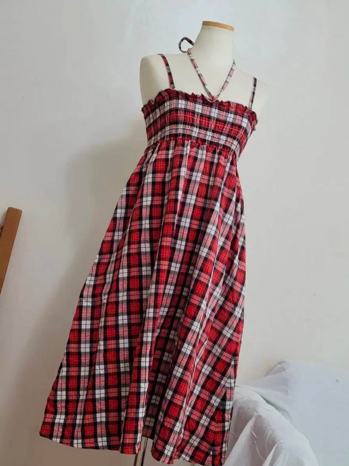 일본빈티지 새제품 레드체크 뷔스티에원피스 THE EMPORIUM 상품이미지3