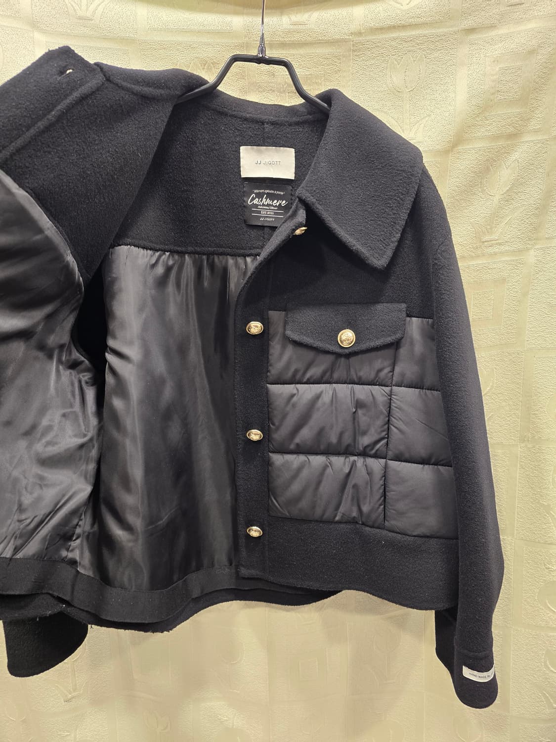 제이제이지고트 핸드메이드 배색 울 캐시미어 자켓 숏코트 55~66 상품이미지7