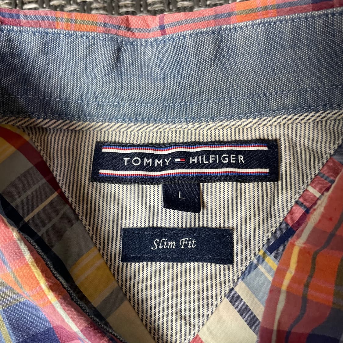 타미힐피거 빈티지 레드 옐로우 블루 체크 긴팔 셔츠 슬림핏 L 상품이미지4