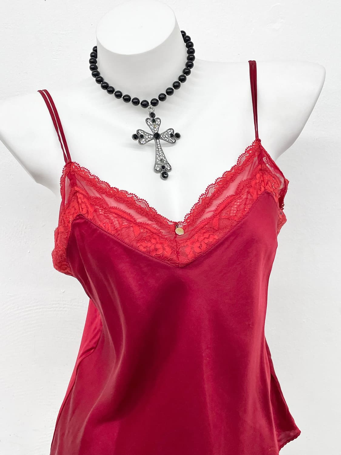 레드 새틴 레이스 슬립 상품이미지2