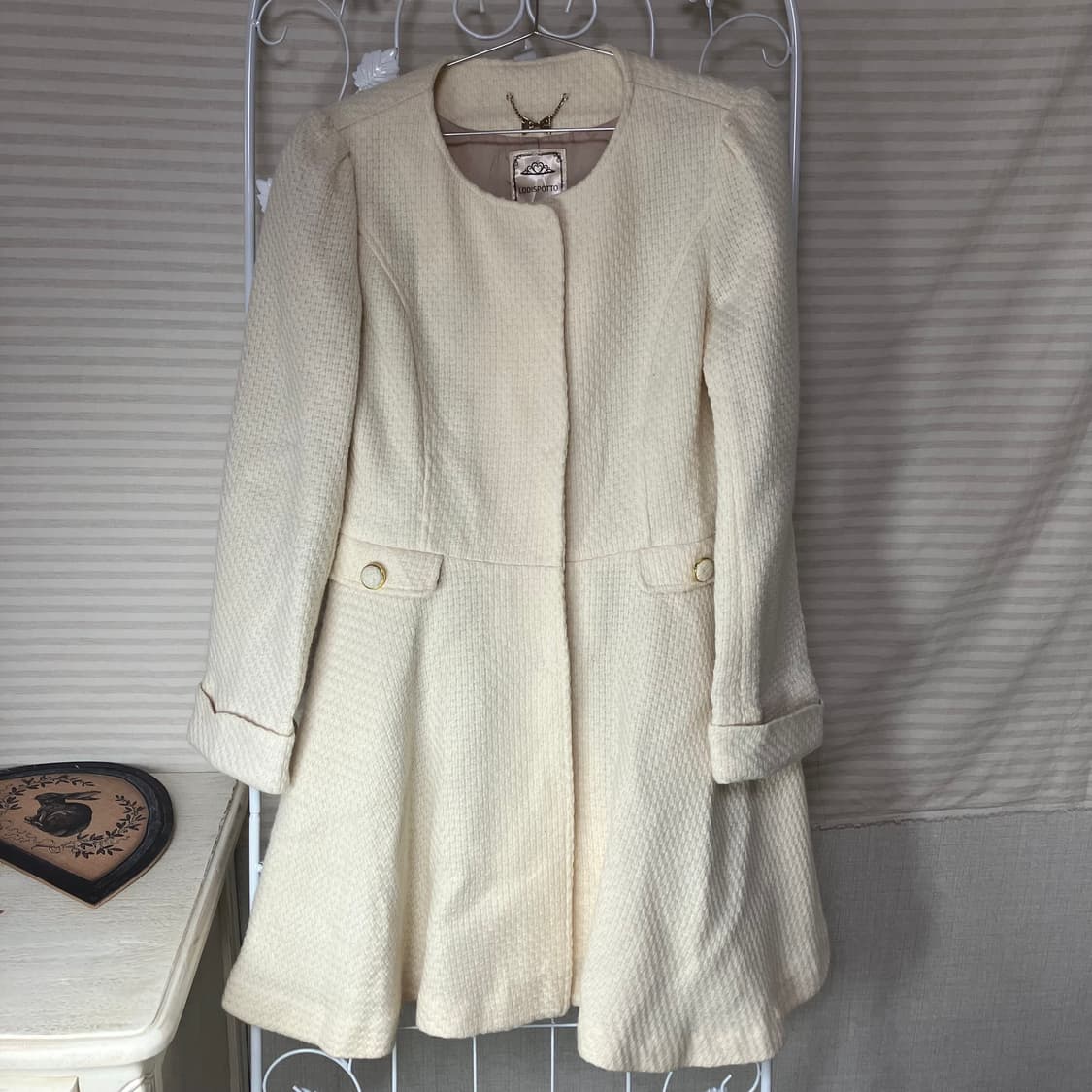 일본빈티지 아이보리 트위드 리본 코트 상품이미지4
