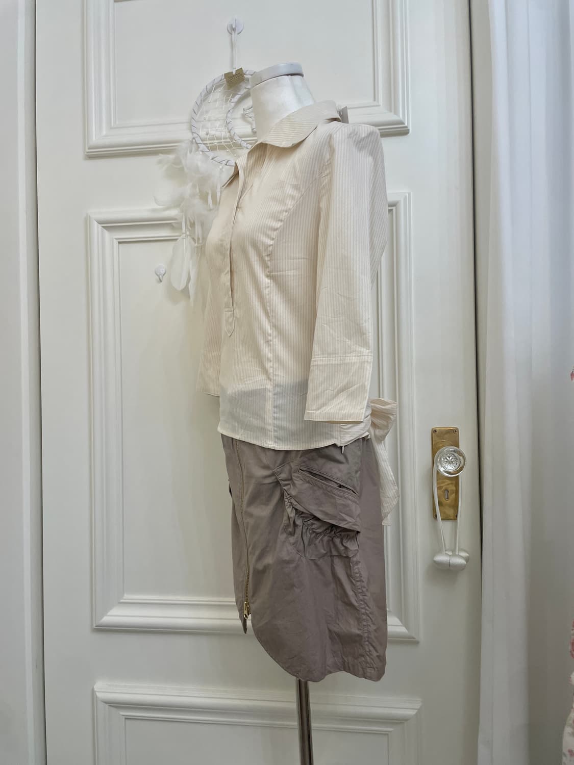 coral stripe bow point shirt top(size-M) 상품이미지2