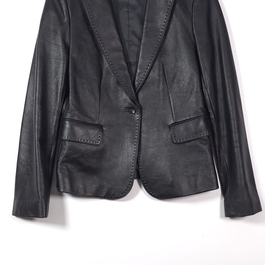 FOXHOUND 스티치 디테일 천연 양가죽 레더 블레이저 66 상품이미지4